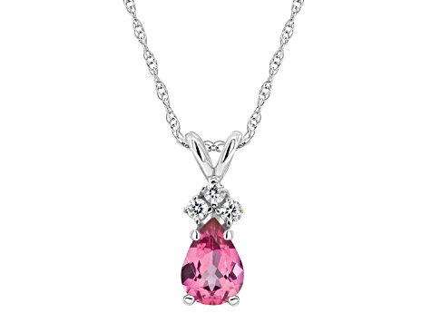 7x5mm Pear Shape Pink Topaz with Diamond Accents 14k White Gold Pendant With Chain