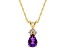 7x5mm Pear Shape Amethyst with Diamond Accents 14k Yellow Gold Pendant With Chain