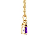7x5mm Pear Shape Amethyst with Diamond Accents 14k Yellow Gold Pendant With Chain