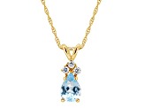 7x5mm Pear Shape Aquamarine with Diamond Accents 14k Yellow Gold Pendant With Chain