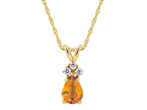 7x5mm Pear Shape Citrine with Diamond Accents 14k Yellow Gold Pendant With Chain