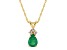 7x5mm Pear Shape Emerald with Diamond Accents 14k Yellow Gold Pendant With Chain