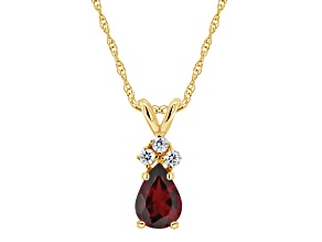 7x5mm Pear Shape Garnet with Diamond Accents 14k Yellow Gold Pendant With Chain