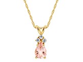 7x5mm Pear Shape Morganite with Diamond Accents 14k Yellow Gold Pendant With Chain
