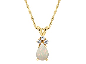 7x5mm Pear Shape Opal with Diamond Accents 14k Yellow Gold Pendant With Chain
