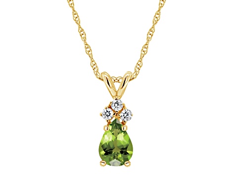 7x5mm Pear Shape Peridot with Diamond Accents 14k Yellow Gold Pendant With Chain