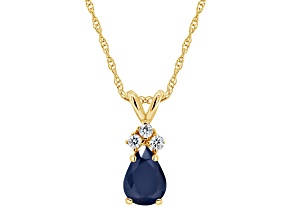 7x5mm Pear Shape Sapphire with Diamond Accents 14k Yellow Gold Pendant With Chain
