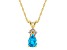 7x5mm Pear Shape Blue Topaz with Diamond Accents 14k Yellow Gold Pendant With Chain