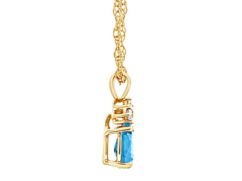 7x5mm Pear Shape Blue Topaz with Diamond Accents 14k Yellow Gold Pendant With Chain