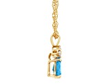 7x5mm Pear Shape Blue Topaz with Diamond Accents 14k Yellow Gold Pendant With Chain