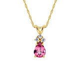 7x5mm Pear Shape Pink Topaz with Diamond Accents 14k Yellow Gold Pendant With Chain