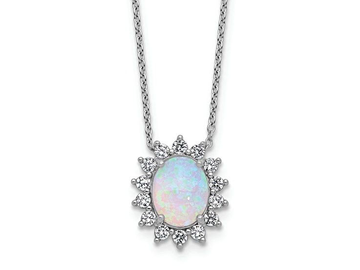 ハナマル Rhodium Over Sterling Silver Lab Created Opal and Cubic