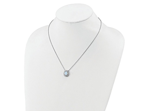 Rhodium Over Sterling Silver Lab Created Opal and Cubic