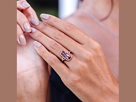 3.50ctw Amethyst And 0.25ctw Diamond 14k Rose Gold Halo Ring