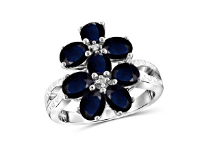 2.20ctw Oval Black Sapphire with White Diamond Sterling Accent Rhodium Over Sterling Silver Ring