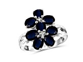 2.20ctw Oval Black Sapphire with White Diamond Sterling Accent Rhodium Over Sterling Silver Ring