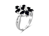 2.20ctw Oval Black Sapphire with White Diamond Sterling Accent Rhodium Over Sterling Silver Ring