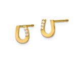14K Yellow Gold Cubic Zirconia Children's Horseshoe Post Earrings