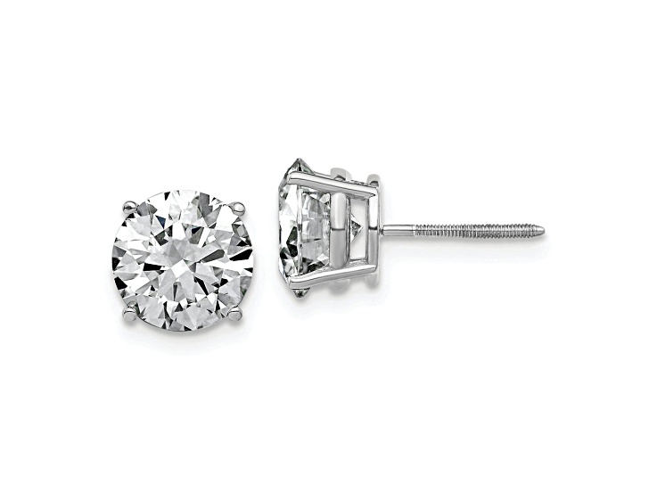Rhodium Over 14K White Gold 4ct. 8.0mm Round G H I True Light Moissanite Screwback Earrings