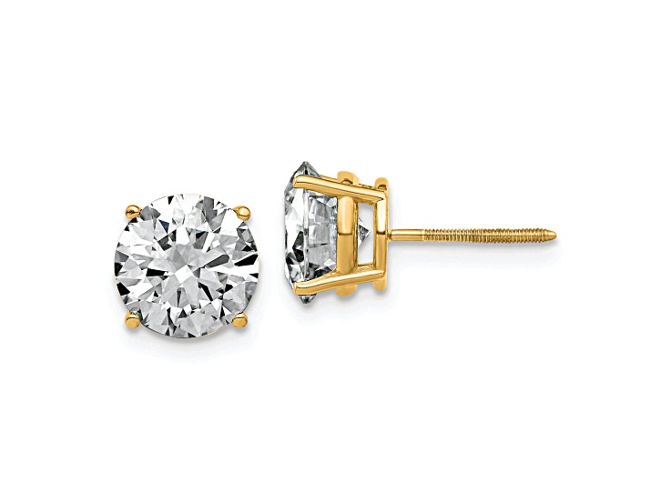 14K Yellow Gold 4ct. 8.0mm Round G H I True Light Moissanite Screwback Earrings