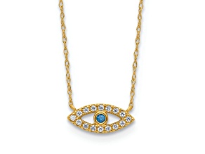 10k Yellow Gold Polished Cable Chain Cubic Zirconia Evil Eye 18.5 Inch Necklace