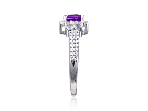 Lab Created Purple Sapphire with White Topaz Accents Sterling Silver Halo Ring, 1.14ctw