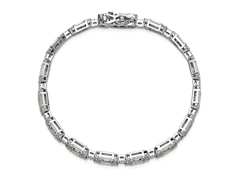 Rhodium Over Sterling Silver Polished Fancy Cubic Zirconia Link Bracelet