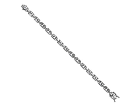 Rhodium Over Sterling Silver Polished Fancy Cubic Zirconia Link Bracelet