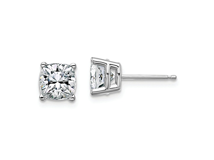Rhodium Over 14K White Gold 2.25ct. 6.0mm Cushion G H I True Light Moissanite Earrings