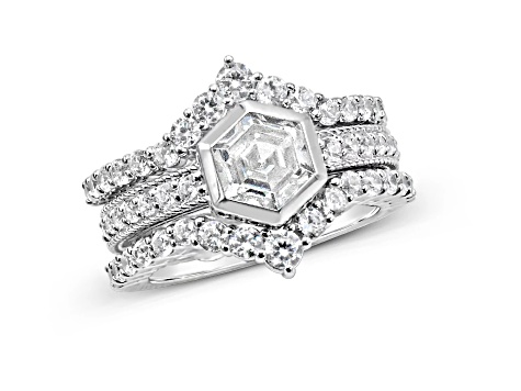 Judith Ripka 3.91ctw Bella Luce Diamond Simulant Rhodium Over Sterling Silver Ring Set