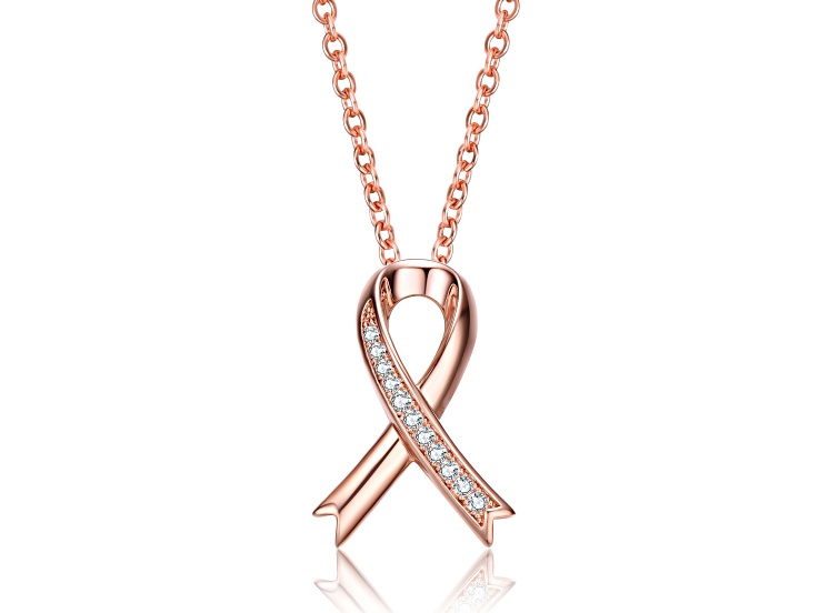 Clear Cubic Zirconia, 18K Rose Gold Plated over Sterling Silver Loop Necklace