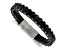 Black Leather and Stainless Steel Brushed Cable 8.5-inch Bracelet