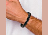 Black Leather and Stainless Steel Brushed Cable 8.5-inch Bracelet