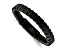 Black Leather and Stainless Steel Polished Black IP-plated Cable Bracelet