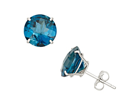 London Blue Topaz Round 10K White Gold Stud Earrings, 4.5ctw