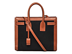 Saint Laurent Sac De Jour Black Canvas and Brown Leather Satchel