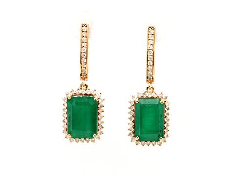 7.27 Ctw Emerald and 0.60 Ctw White Diamond Earring in 14K YG