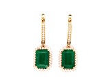 7.27 Ctw Emerald and 0.60 Ctw White Diamond Earring in 14K YG