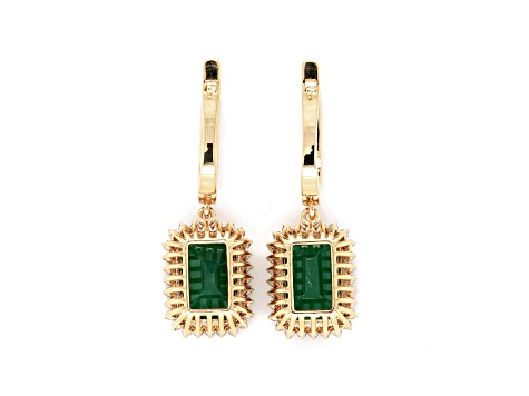 7.27 Ctw Emerald and 0.60 Ctw White Diamond Earring in 14K YG