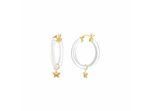 14K Yellow Gold Over Sterling Silver Acrylic Mini Star Charm Hoop Earrings in Clear