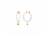 14K Yellow Gold Over Sterling Silver Acrylic Mini Star Charm Hoop Earrings in Clear