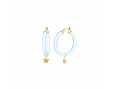 14K Yellow Gold Over Sterling Silver Acrylic Mini Star Charm Hoop Earrings in Pastel Blue