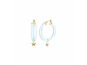 14K Yellow Gold Over Sterling Silver Lucite Mini Star Charm Hoop Earrings in Pastel Blue