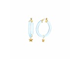 14K Yellow Gold Over Sterling Silver Acrylic Mini Star Charm Hoop Earrings in Pastel Blue