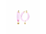14K Yellow Gold Over Sterling Silver Acrylic Mini Star Charm Hoop Earrings in Pink