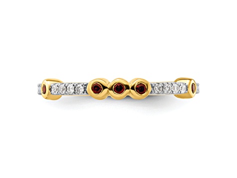 14K Yellow Gold Stackable Expressions Garnet and Diamond Ring 0.225ctw