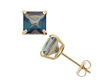 Picture of Mystic Fire® Blue Princess Cut 10K Yellow Gold Stud Earrings, 2.6ctw