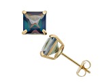 Mystic Fire® Blue Princess Cut 10K Yellow Gold Stud Earrings, 2.6ctw