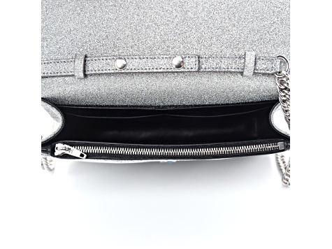 Balenciaga BB Silver Glittered Leather Wallet on Chain Bag