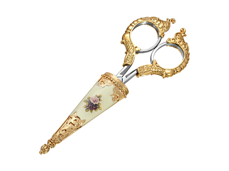 1928 Jewelry Gold Tone and Silver Tone Flower Decal Small Scissors ...